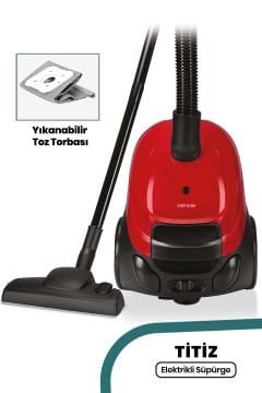 Titiz Kırmızı Yıkanabilir Toz Torbalı 2,5 Litre Kapasiteli 900w 5 Yıl Garantili Elektrikli Süpürge