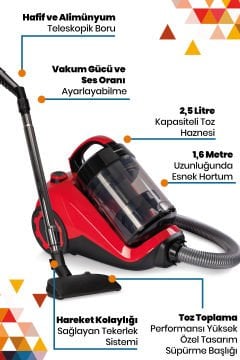 Cyclone 2.5 Litre Kapasiteli Vakum Ve Ses Oranı Ayarlı Toz Torbasız Elektrikli Süpürge
