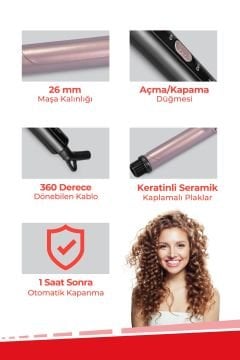 Ideal Keratin Seramik Plakalı 360 Derece Dönebilir Kablo Saç Şekillendirici Maşa