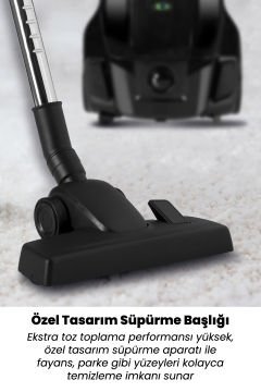 Fuerza Siyah 4 Litre Geniş Kapasiteli Hız Ayarlı Toz Torbalı 5 Yıl Garantili Elektrikli Süpürge
