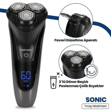 Sonic Dijital Ekranlı Esnek Oynar Başlıklı Ipx6 Islak&kuru Şarjlı Tıraş Makinesi