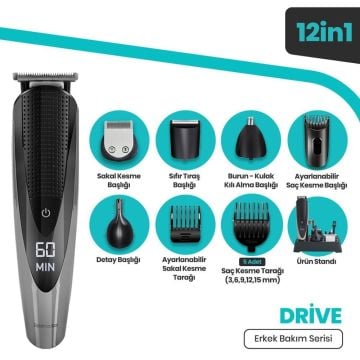 Drive Islak Kuru Ipx7 Su Geçirmez Yıkanabilir 12 In 1 Standlı Erkek Bakım Seti
