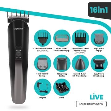 Live Kablolu Kablosuz Standlı Mikro Usb Şarj Özellikli 16 In 1 Erkek Bakım Seti