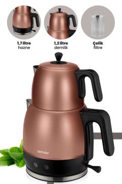 Nisa 30 Bardaklık Geniş Kapasiteli 2200 Watt Paslanmaz Çelik Çay Makinesi Ve Su Isıtıcısı