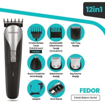 Fedor 120 Dakika Kullanım Süreli Li-ion Bataryalı 12 In 1 Erkek Bakım Seti