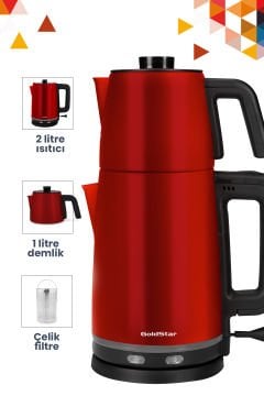 Mat Kırmızı 2200 Watt Paslanmaz Çelik Çay Makinesi Ve Su Isıtıcısı St-7305K