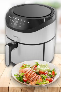 Foodfry Özel Tasarım Tutma Kolu Taşınabilir 2000w Inox Dokunmatik Airfryer Yağsız Sıcak Hava Fritözü