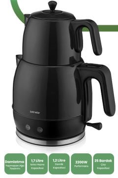 Fulya Siyah 30 Bardaklık Geniş Kapasiteli 2200 Watt Paslanmaz Çelik Çay Makinesi Ve Su Isıtıcısı