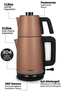 Joy Tea Rose Gold 2200 Watt Paslanmaz Çelik Çay Makinesi Ve Su Isıtıcısı