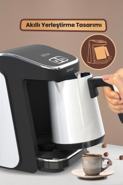 Beyaz Demlikli Alman Schott Cam Çay Makinesi Led Işıklı Su Isıtıcı Çelik Türk Kahve Makinesi