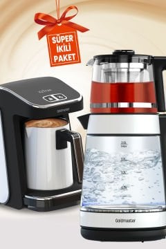 Beyaz Demlikli Alman Schott Cam Çay Makinesi Led Işıklı Su Isıtıcı Çelik Türk Kahve Makinesi