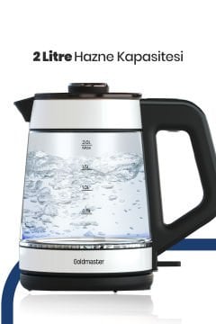 Beyaz Demlikli Alman Schott Cam Çay Makinesi Led Işıklı Su Isıtıcı Çelik Türk Kahve Makinesi