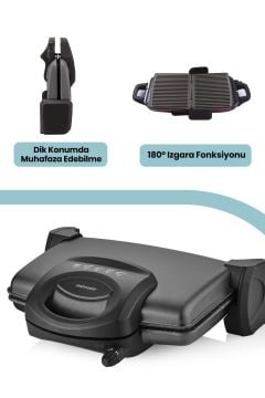 Gurmex Antrasit 1750 Watt Granit Çıkarılabilir Plakalı 5 Kademe Isı Ayarlı Tost Ve Izgara Makinesi