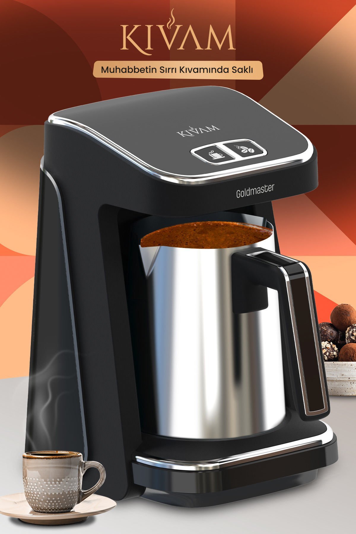 Prokıvam Inox Siyah Geniş Hazne Çelik Cezveli Akıllı Yerleştirmeli Türk Kahve Makinesi