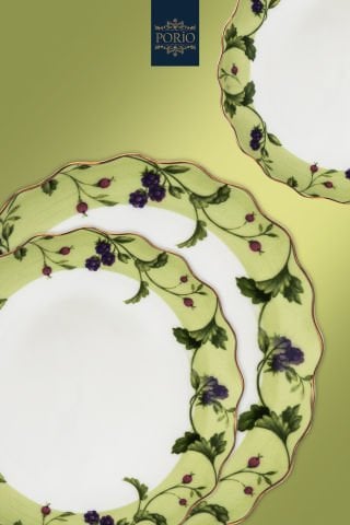 Porio Verde 74 Parça Bone China 24 Servisli 12 Kişilik Porselen Yemek Takımı