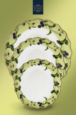 Porio Verde 74 Parça Bone China 24 Servisli 12 Kişilik Porselen Yemek Takımı