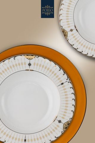 Porio Pienza 74 Parça Bone China 12 Kişilik Suplalı Porselen Yemek Takımı