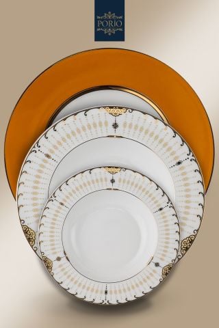Porio Pienza 74 Parça Bone China 12 Kişilik Suplalı Porselen Yemek Takımı