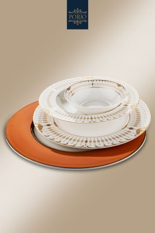 Porio Pienza 74 Parça Bone China 12 Kişilik Suplalı Porselen Yemek Takımı