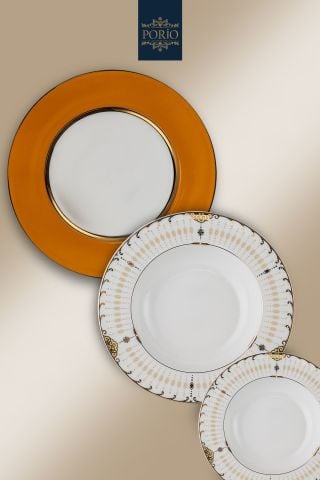 Porio Pienza 74 Parça Bone China 12 Kişilik Suplalı Porselen Yemek Takımı