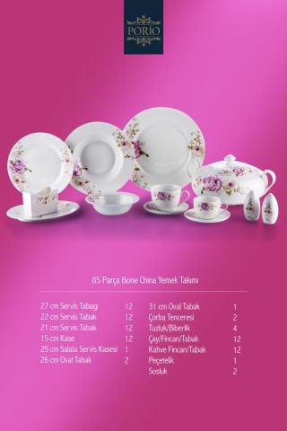 Lucia 85 Parça Bone China 12 Kişilik Porselen Yemek Takımı