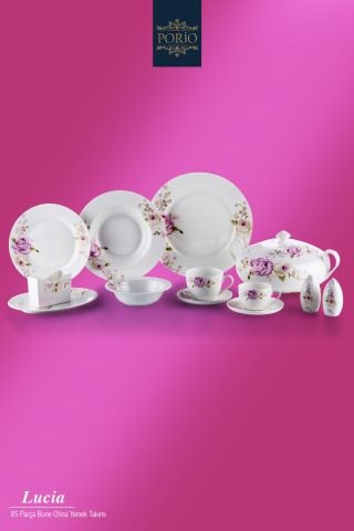 Lucia 85 Parça Bone China 12 Kişilik Porselen Yemek Takımı