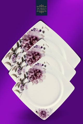 Porio Laura 74 Parça Bone China 24 Servisli 12 Kişilik Kare Porselen Yemek Takımı