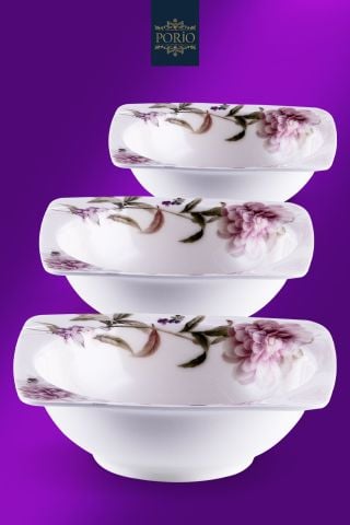 Porio Laura 74 Parça Bone China 24 Servisli 12 Kişilik Kare Porselen Yemek Takımı