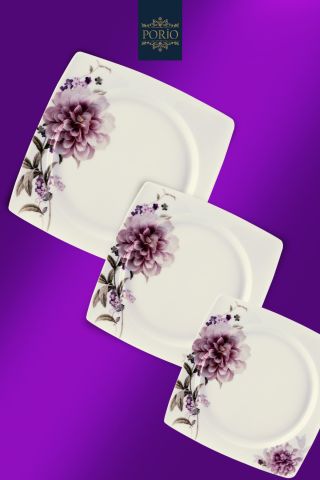 Porio Laura 74 Parça Bone China 24 Servisli 12 Kişilik Kare Porselen Yemek Takımı