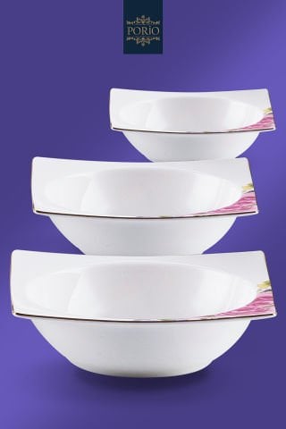 Porio Fiorenza 74 Parça Bone China 12 Kişilik Kare Porselen Yemek Takımı