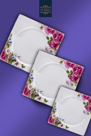 Porio Fiorenza 74 Parça Bone China 12 Kişilik Kare Porselen Yemek Takımı