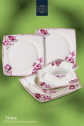 Porio Vivace 74 Parça Bone China 24 Servisli 12 Kişilik Porselen Yemek Takımı