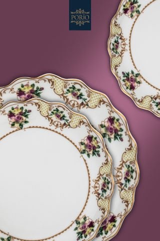 Porio Grecia 74 Parça Bone China 24 Servisli 12 Kişilik Porselen Yemek Takımı