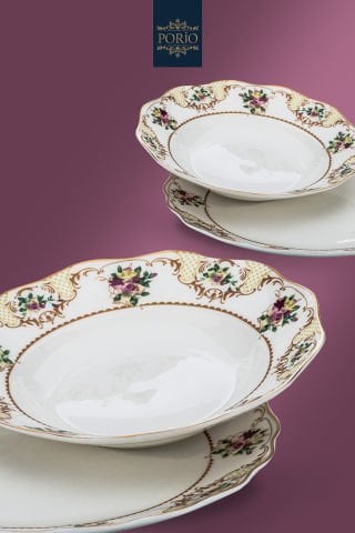 Porio Grecia 74 Parça Bone China 24 Servisli 12 Kişilik Porselen Yemek Takımı