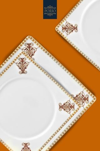 Porio Grazie 74 Parça Bone China 12 Kişilik Kare Porselen Yemek Takımı