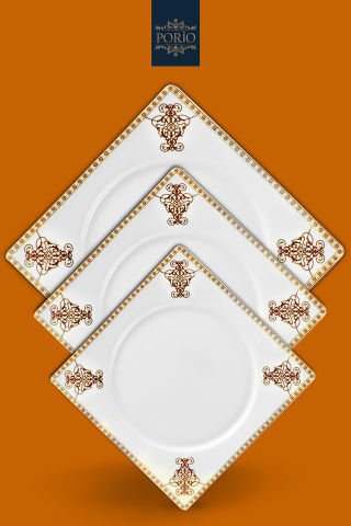 Porio Grazie 74 Parça Bone China 12 Kişilik Kare Porselen Yemek Takımı