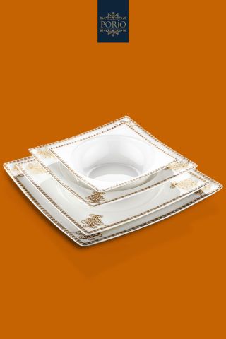 Porio Grazie 74 Parça Bone China 12 Kişilik Kare Porselen Yemek Takımı