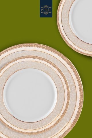 Porio Nora 74 Parça Bone China 24 Servisli 12 Kişilik Porselen Yemek Takımı