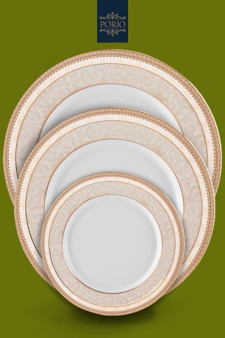 Porio Nora 74 Parça Bone China 24 Servisli 12 Kişilik Porselen Yemek Takımı