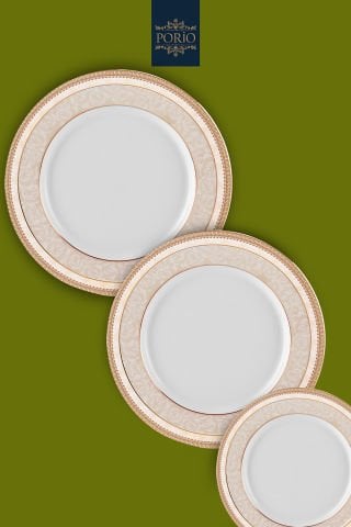 Porio Nora 74 Parça Bone China 24 Servisli 12 Kişilik Porselen Yemek Takımı