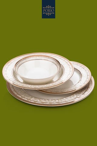 Porio Nora 74 Parça Bone China 24 Servisli 12 Kişilik Porselen Yemek Takımı