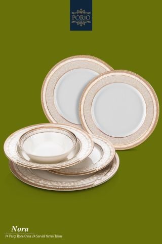 Porio Nora 74 Parça Bone China 24 Servisli 12 Kişilik Porselen Yemek Takımı