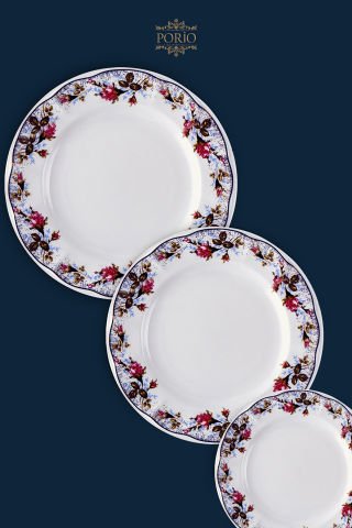 Porio Lenore 74 Parça Bone China 24 Servisli 12 Kişilik Porselen Yemek Takımı