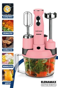 Elenamax Pembe 1000 Watt Hız Ayarlı %100 Bakır Motor 5 In 1 Mutfak Robotu Multi Blender Seti