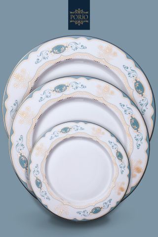 Porio Mila 74 Parça Bone China 24 Servisli 12 Kişilik Porselen Yemek Takımı