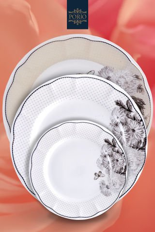 Porio Cosima 74 Parça Bone China 24 Servisli 12 Kişilik Porselen Yemek Takımı