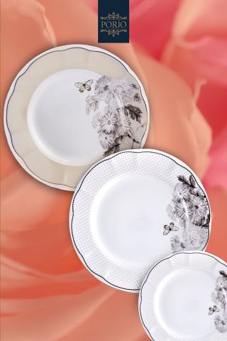 Porio Cosima 74 Parça Bone China 24 Servisli 12 Kişilik Porselen Yemek Takımı