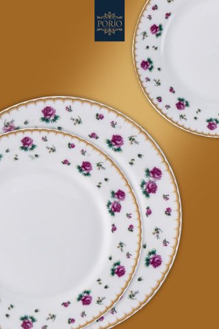 Porio Clematis 85 Parça Bone China 12 Kişilik Porselen Yemek Takımı