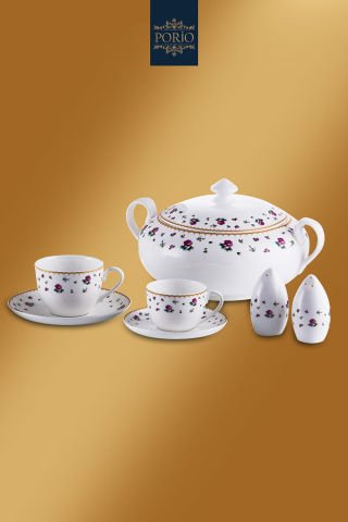 Porio Clematis 85 Parça Bone China 12 Kişilik Porselen Yemek Takımı