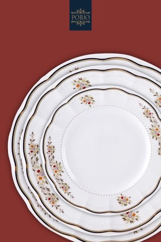 Porio Clarie 74 Parça Bone China 24 Servisli 12 Kişilik Porselen Yemek Takımı